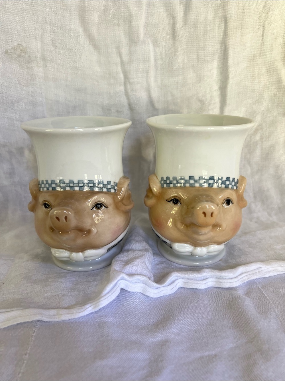 Department 56 Pig Head Ceramic Mugs in White and Pink